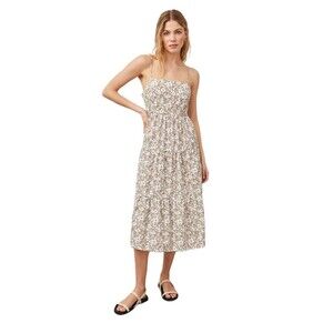 Rails Leni Midi Tiered Dress XS Cafe Floral Open Back Romantic Lighweight